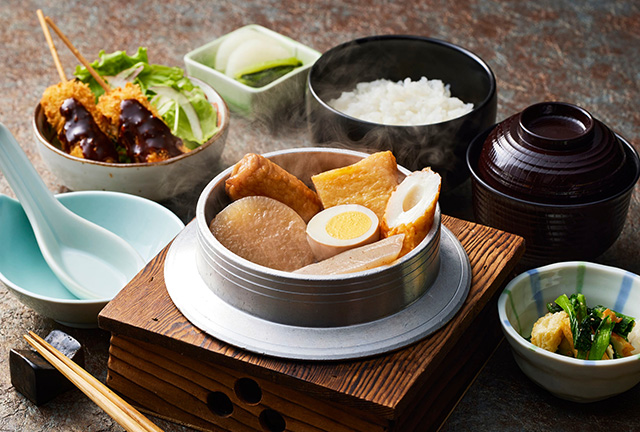 【ヤマサ だしおでん定食】1,350円ヤマサちくわの練り物と特製和風だしの美味しいおでんの定食です。　
